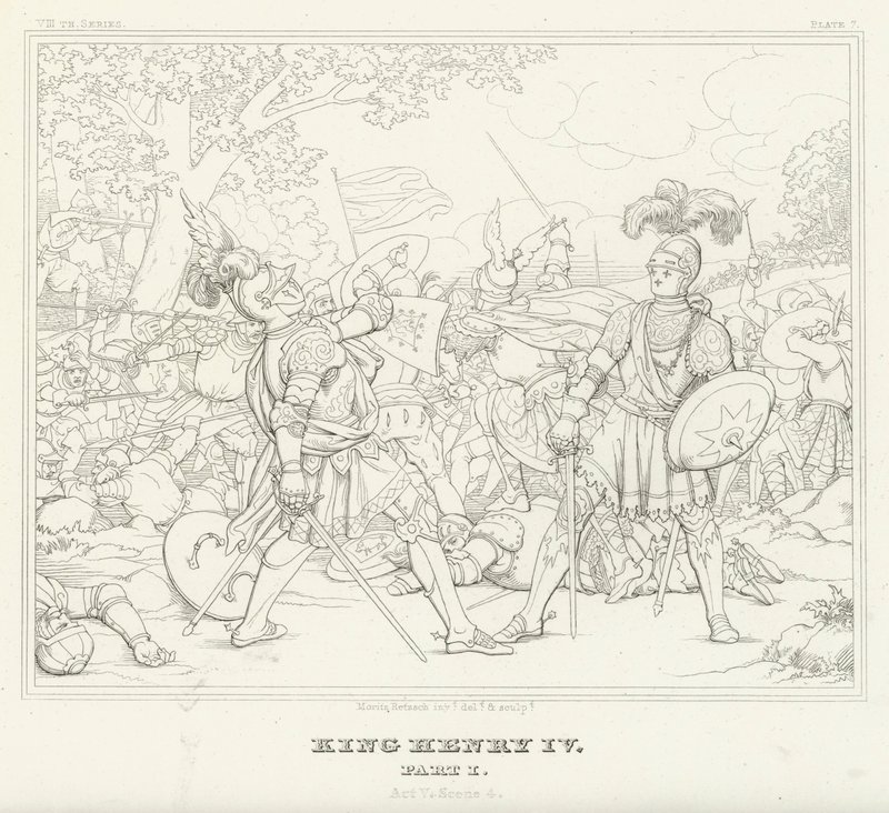 Kong Henrik IV, del I, akt V, scene 4 (gravering) af Friedrich August Moritz Retzsch