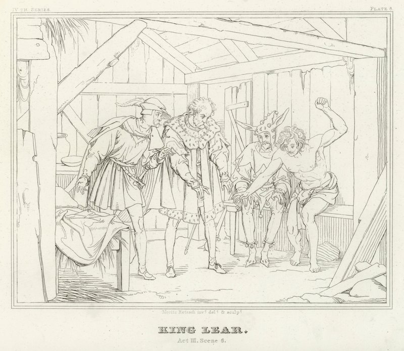 King Lear, Act III, Scene 6 (gravering) af Friedrich August Moritz Retzsch