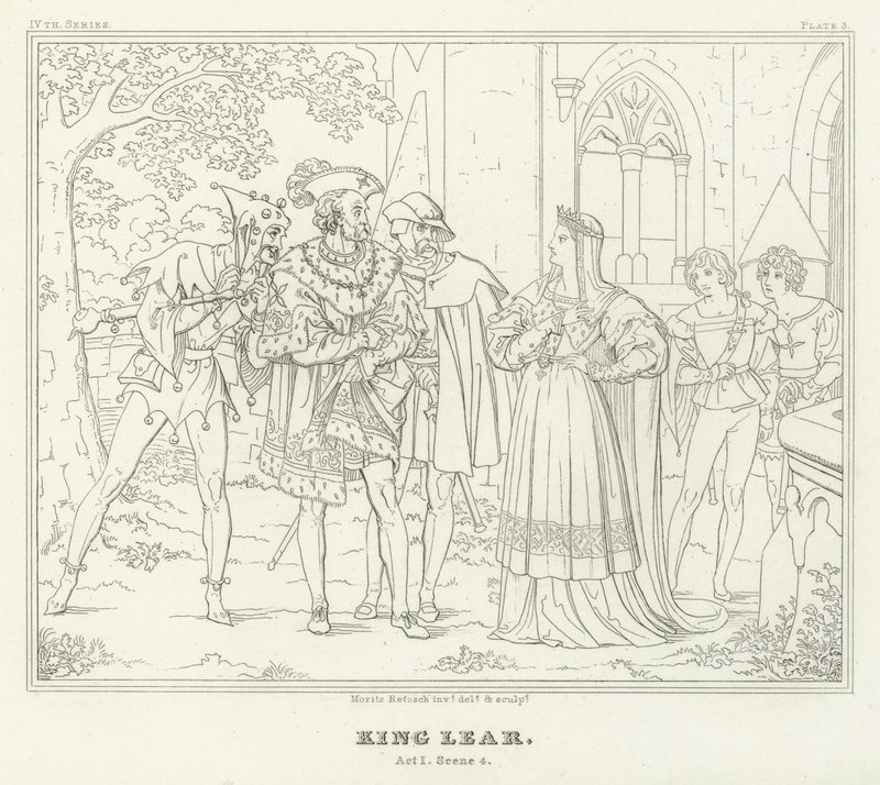 King Lear, 1. akt, scene 4 (gravering) af Friedrich August Moritz Retzsch