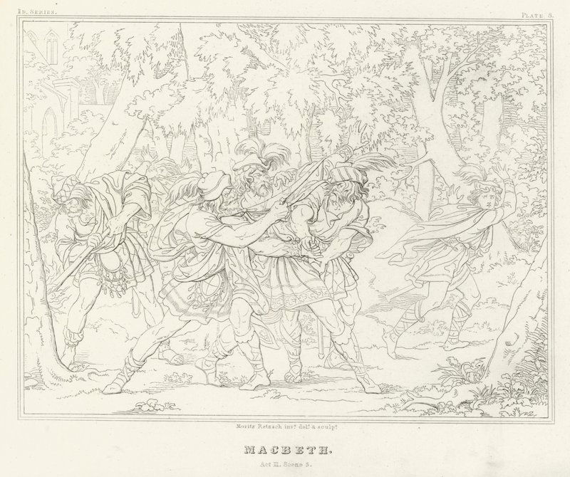 Macbeth, akt III, scene 3 (gravering) af Friedrich August Moritz Retzsch