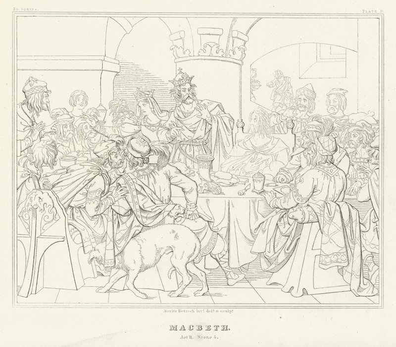 Macbeth, akt III, scene 4 (gravering) af Friedrich August Moritz Retzsch