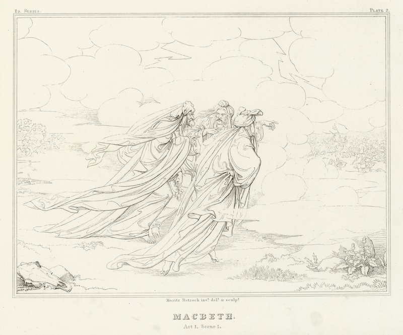 Macbeth, Akt I, Scene 1 (gravering) af Friedrich August Moritz Retzsch