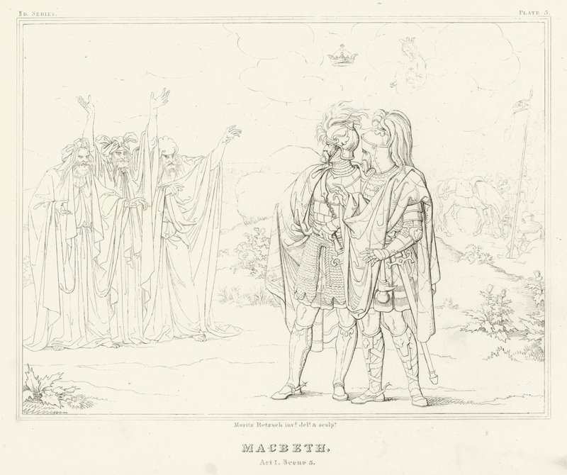 Macbeth, Akt I, Scene 3 (gravering) af Friedrich August Moritz Retzsch