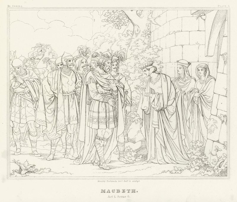 Macbeth, Akt I, Scene 6 (gravering) af Friedrich August Moritz Retzsch