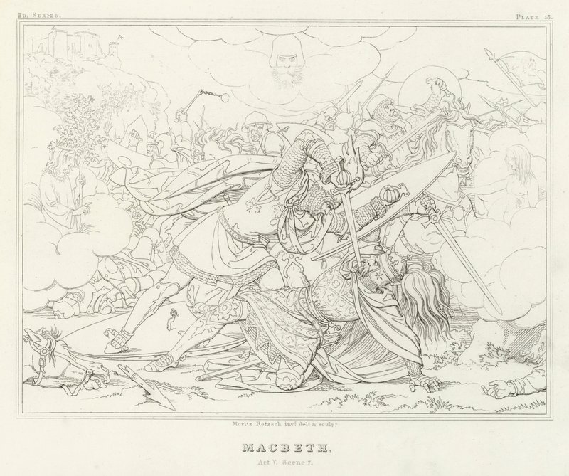 Macbeth, Akt V, Scene 7 (gravering) af Friedrich August Moritz Retzsch