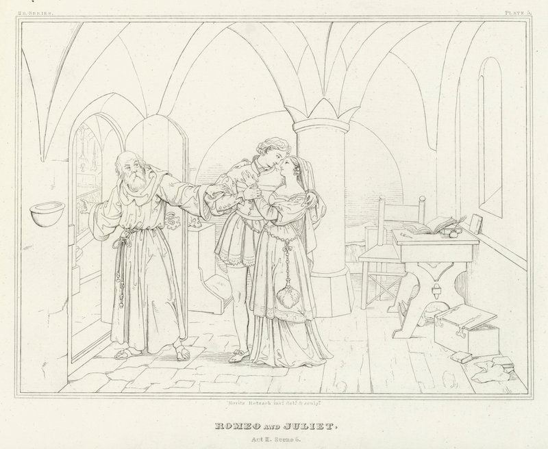Romeo og Julie, Anden Akt, Scene 6 (gravering) af Friedrich August Moritz Retzsch