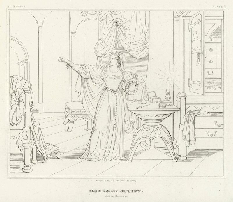 Romeo og Julie, akt IV, scene 3 (gravering) af Friedrich August Moritz Retzsch
