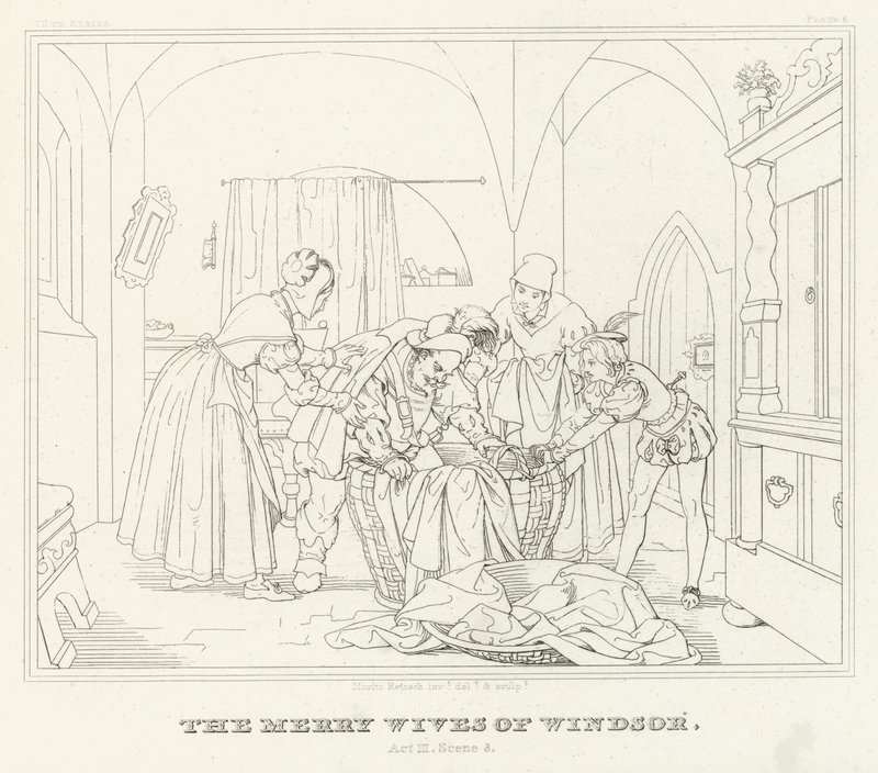 The Merry Wives of Windsor, Act III, Scene 3 (gravering) af Friedrich August Moritz Retzsch