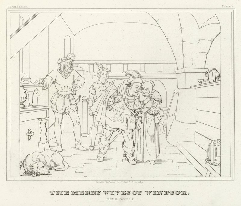 The Merry Wives of Windsor, Akt II, Scene 2 (gravering) af Friedrich August Moritz Retzsch