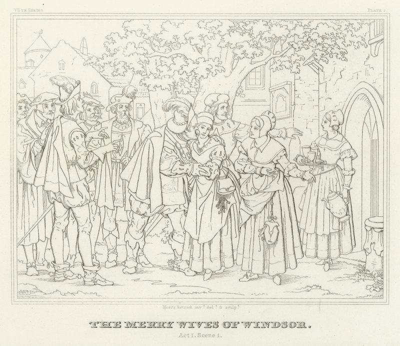 The Merry Wives of Windsor, Act I, Scene 1 (gravering) af Friedrich August Moritz Retzsch