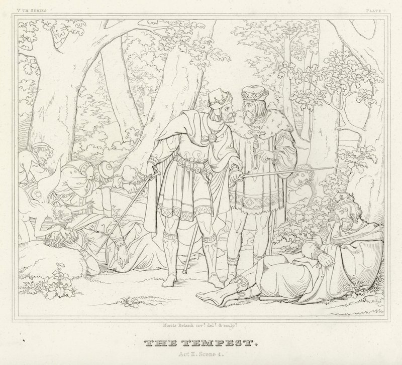The Tempest, Act II, Scene 1 (gravering) af Friedrich August Moritz Retzsch