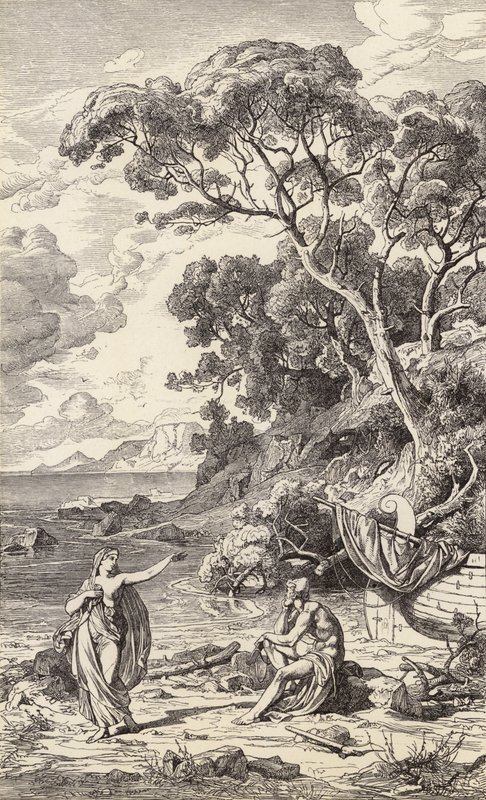 Odysseus og Kalypso (kobberstik) af Friedrich the Elder Preller