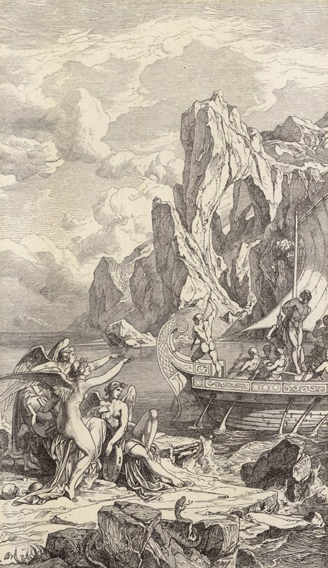 Odysseus og sirenerne (kobberstik) af Friedrich the Elder Preller
