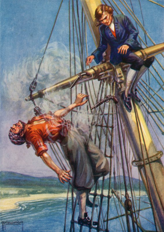 Illustration til Treasure Island af Robert Louis Stevenson (farve litho) af G.P. Micklewright