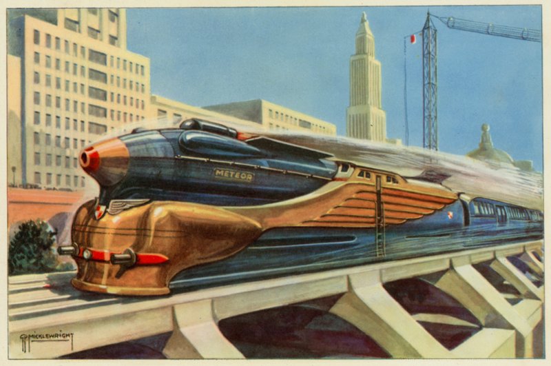 The Railroads of Tomorrow (farve litho) af G.P. Micklewright