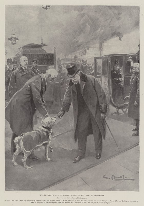 King Edward VII og Railway Collecting-Dog Tim i Paddington af G.S. Amato