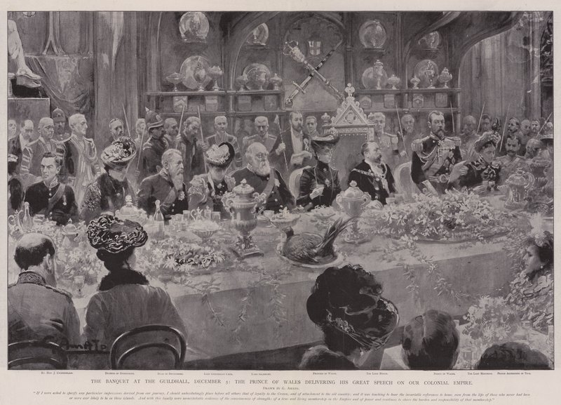 Banketten i Guildhall, 5. december, prinsen af Wales holder sin store tale om vores kolonirige af G.S. Amato