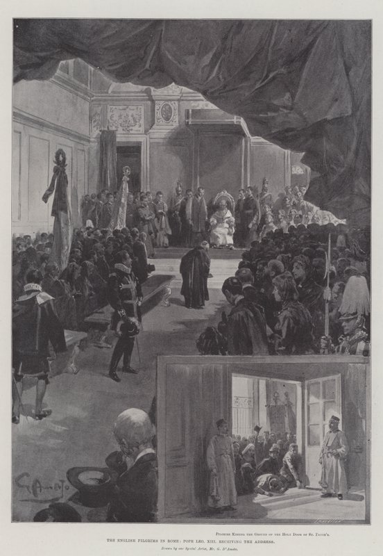 De engelske pilgrimme i Rom, pave Leo XIII modtager adressen af G.S. Amato