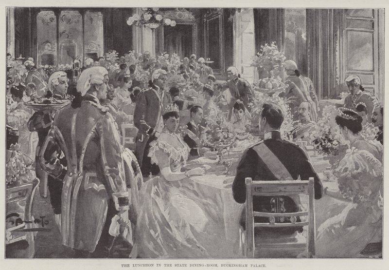 Frokost i den statslige spisesal, Buckingham Palace af G.S. Amato