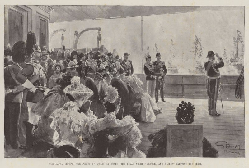 Naval Review, Prinsen af Wales om bord på den kongelige yacht Victoria og Albert hilser på flåden af G.S. Amato