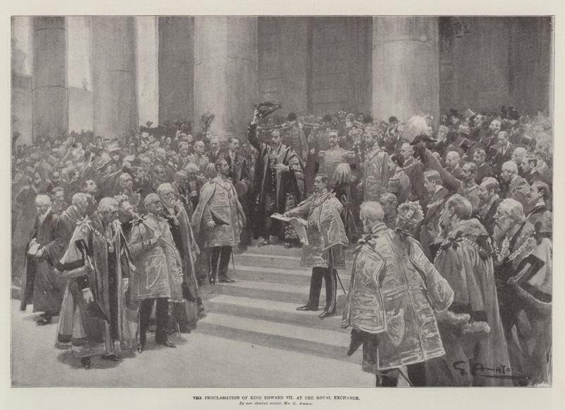 Proklamationen af kong Edward VII, på Royal Exchange af G.S. Amato