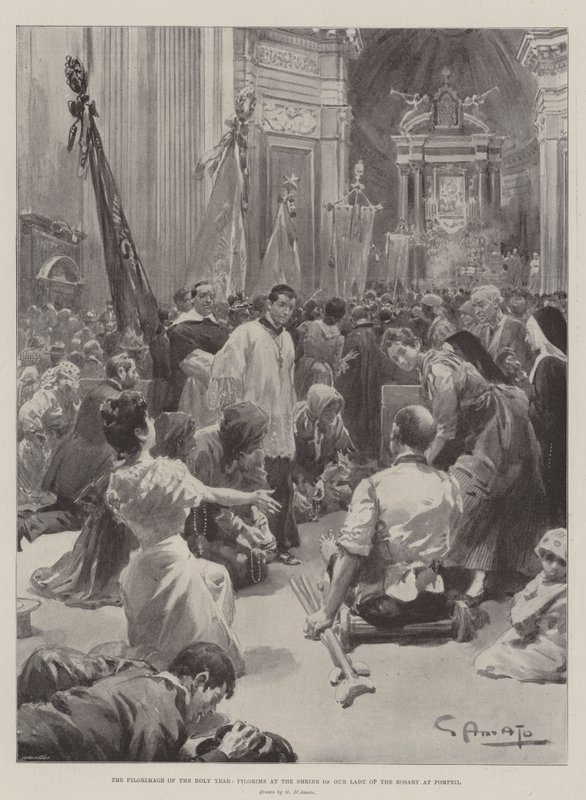 Det hellige års pilgrimsrejse, pilgrimme ved helligdommen for Vor Frue af rosenkransen i Pompeji af G.S. Amato