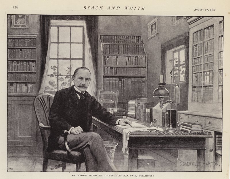 Thomas Hardy i sit studie ved Max Gate, Dorchester (litho) af G. Grenville Manton