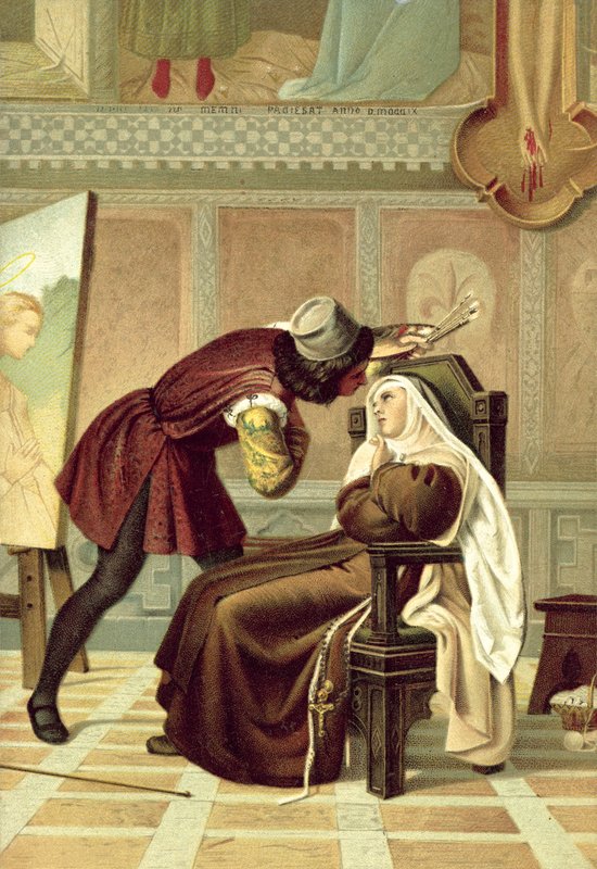 Filippo Lippi og nonnen Buti (chromolitho) af Gabriele Castagnola