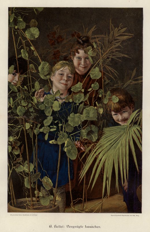 Amused Eavesdroppers (farvet indgravering) af Gaetano Bellei