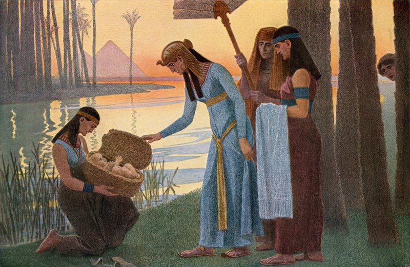 Opdagelse af babyen Moses i tyrene i Egypten af Gebhard Fugel