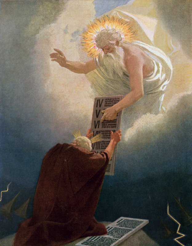 Moses modtog de ti bud fra Gud på Sinajbjerget af Gebhard Fugel