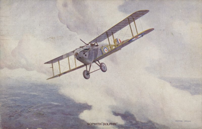 Sopwith Dolphin jagerfly (farve litho) af Geoffrey (after) Watson