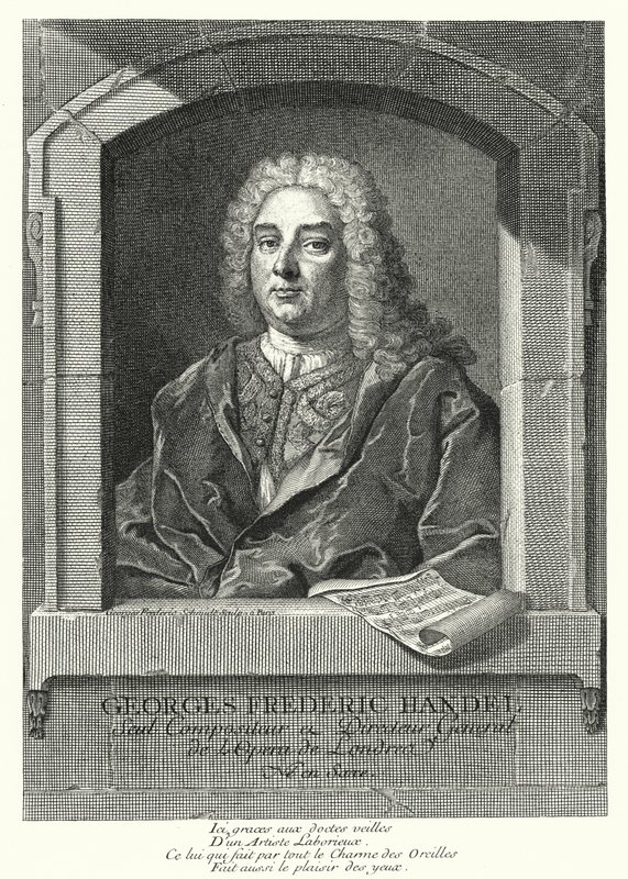 George Frideric Handel, tysk barokkomponist (gravering) af Georg Friedrich Schmidt