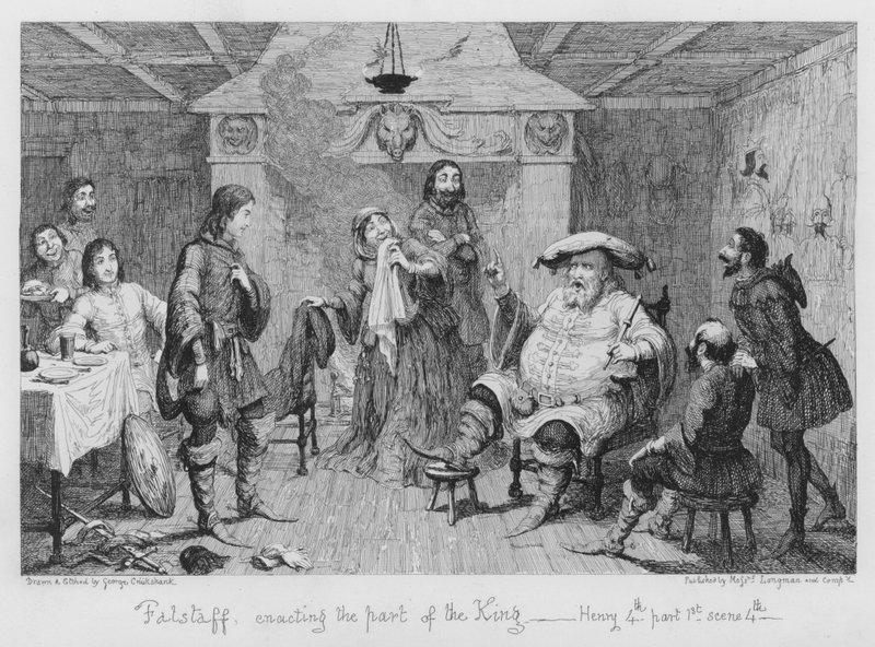 Falstaff opfører Kongens del af George Cruikshank