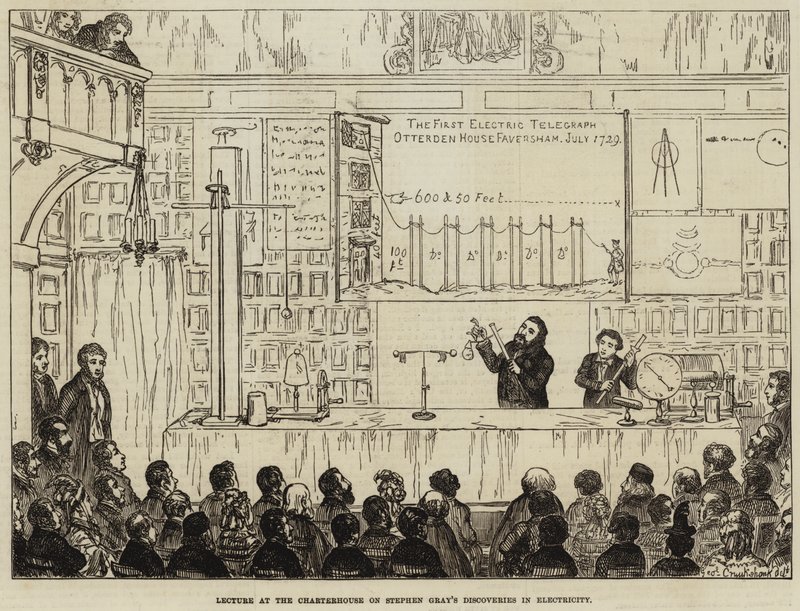 Foredrag på Charterhouse om Stephen Grays opdagelser i elektricitet af George Cruikshank