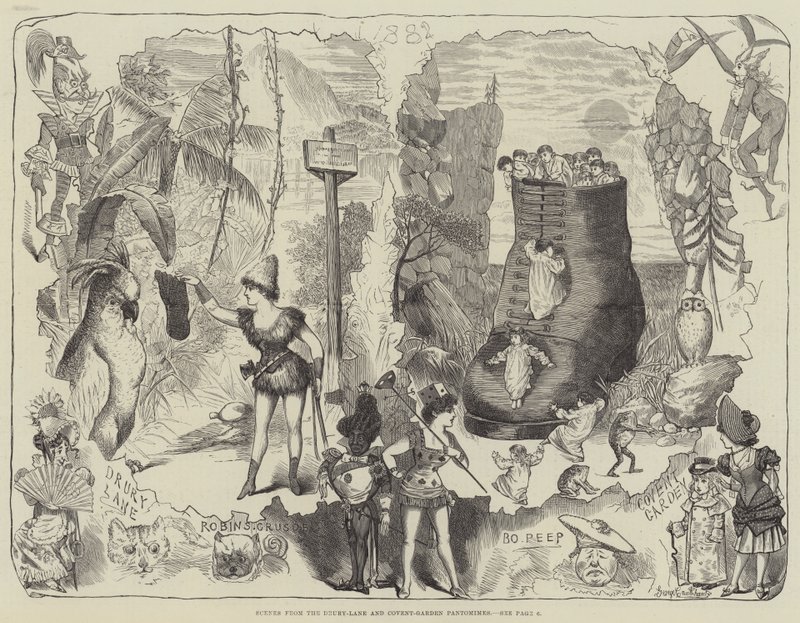 Scener fra Drury-Lane- og Covent-Garden-pantomimerne af George Cruikshank