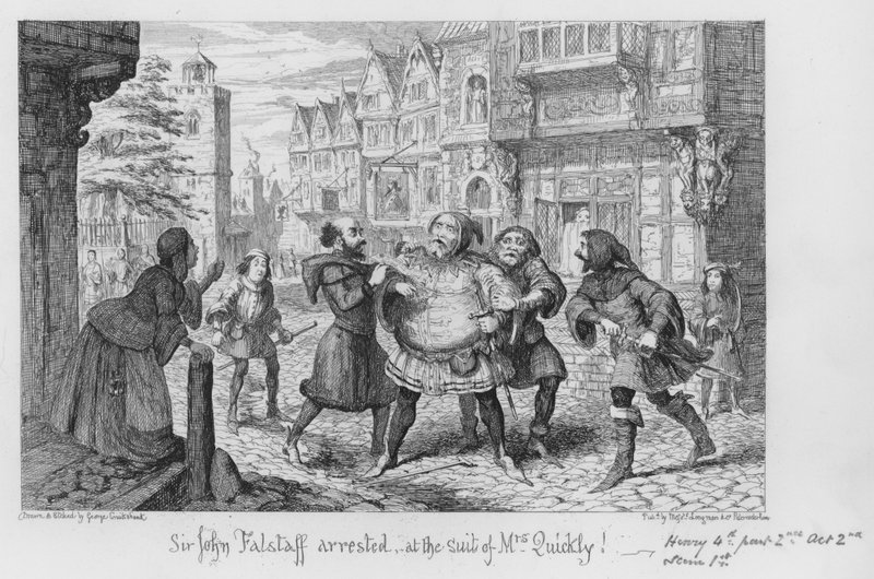 Sir John Falstaff arresteret, efter fru Quickly