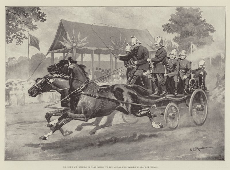Hertugen og hertuginden af York gennemgår Londons brandvæsen på Clapham Common af George Derville Rowlandson