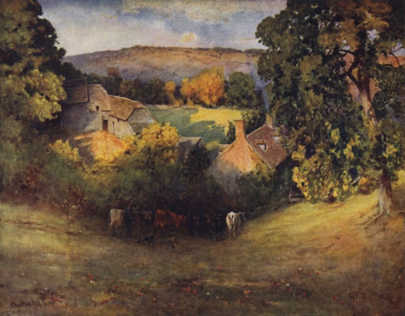 A Cotswold Farm, Charlton Abbots af George Franck Nicholls