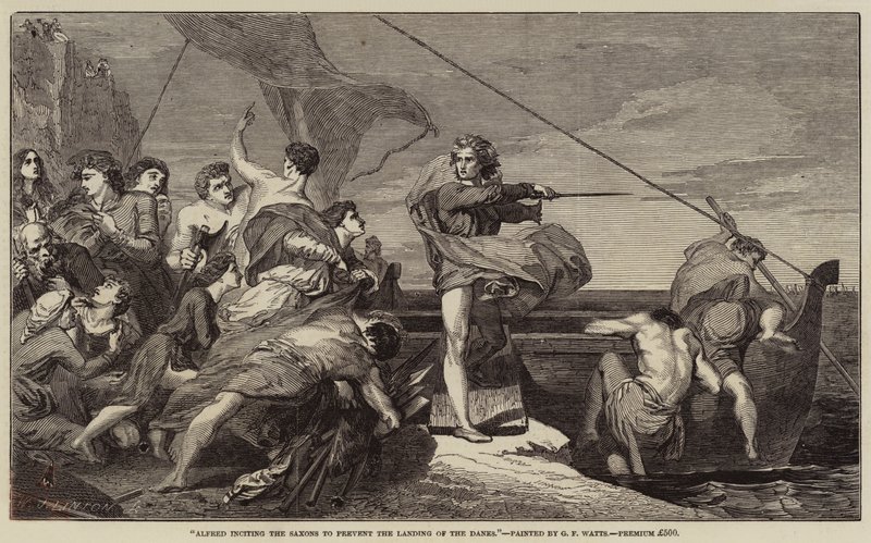 Alfred opildnede sakserne til at forhindre danernes landgang af George Frederick Watts