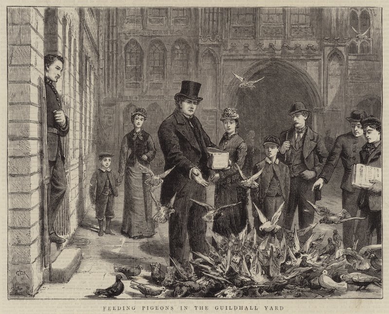 Fodring af duer i Guildhall Yard af George Goodwin Kilburne