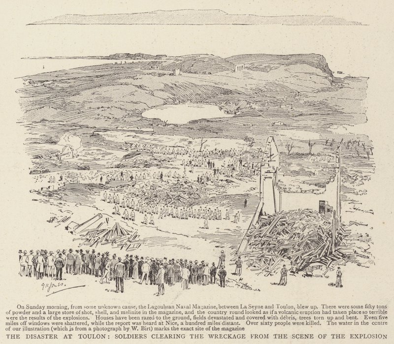 Katastrofen ved Toulon, soldater, der rydder vraget fra eksplosionsscenen af George Kingston Jones