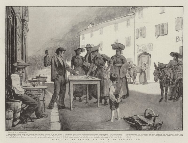 A Gamble by the Wayside, en scene i de maritime alper af George Percy Jacomb Hood