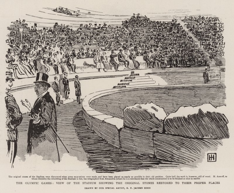 De olympiske lege, udsigt over stadionet, der viser de originale sten restaureret til deres rette pladser af George Percy Jacomb Hood