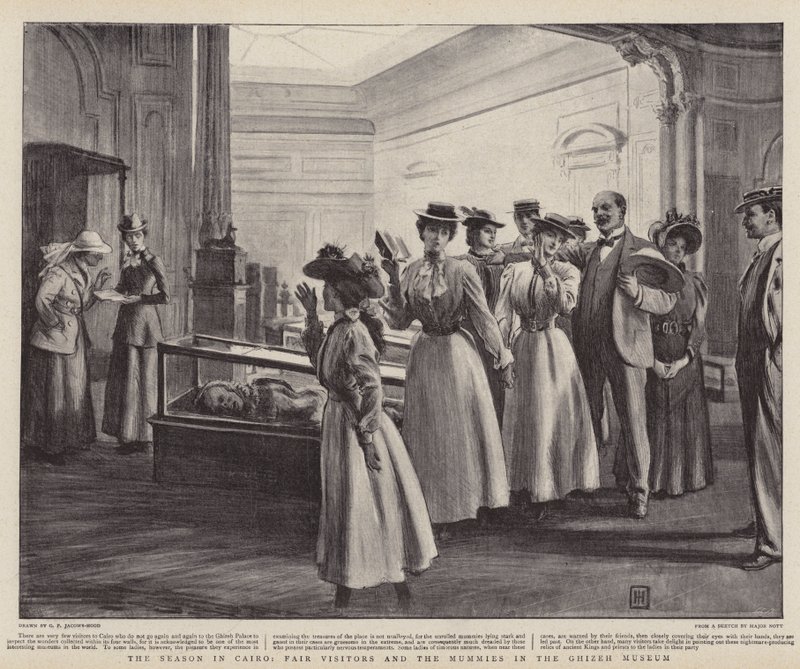 Sæsonen i Cairo, messebesøgende og mumierne på Ghizeh-museet af George Percy Jacomb Hood