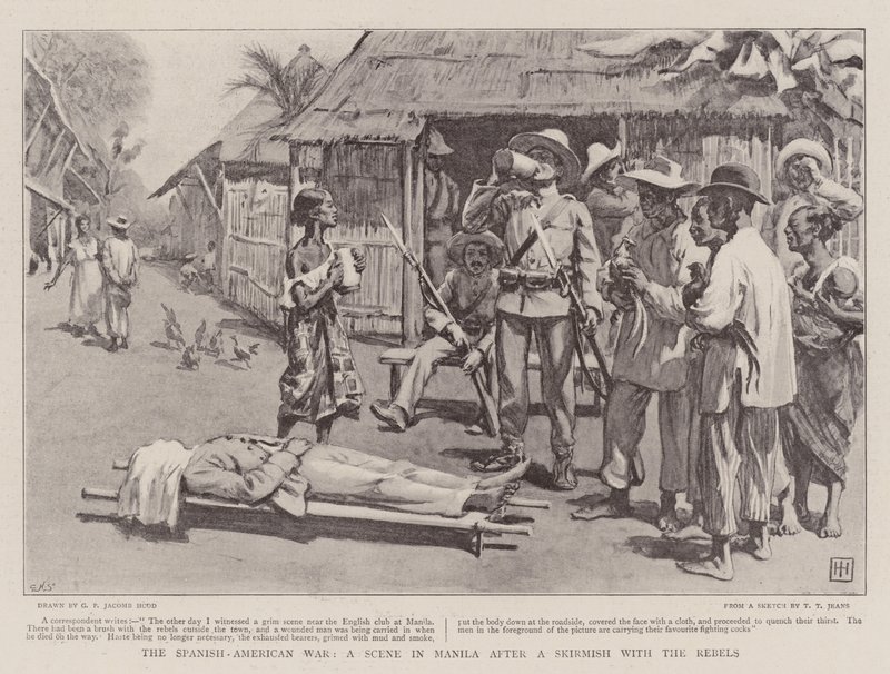 Den spansk-amerikanske krig, en scene i Manila efter en træfning med oprørerne af George Percy Jacomb Hood