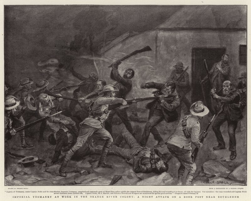 Imperial Yeomanry at Work i Orange River Colony, et natangreb på en boerpost nær Betlehem af George Soper