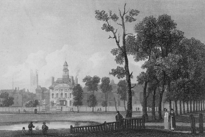 Bethlehem Hospital, som det så ud i juni 1811, London (gravering) af George (after) Arnald