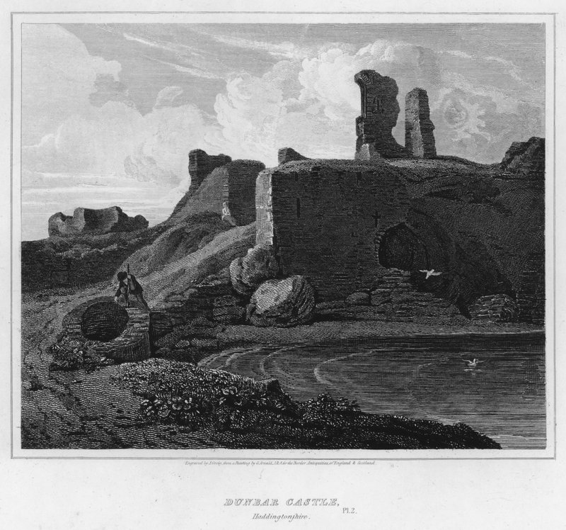 Dunbar Castle, Haddingtonshire (gravering) af George (after) Arnald