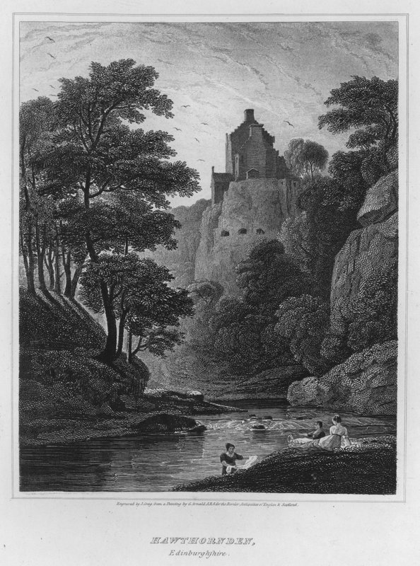 Hawthornden, Edinburghshire (gravering) af George (after) Arnald